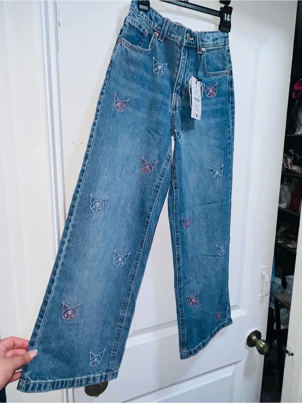 Zara Light Blue Denim Jeans for kids with Pink & purple Characters